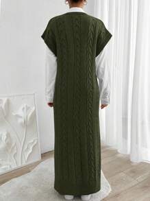 SHEIN Kabelgebreide V-hals mouwloze maxi-truijurk