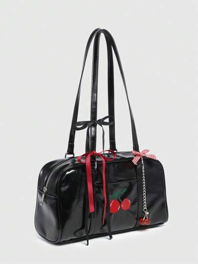 Kawaii Women's Vintage Cute Bowknot Accent Heart Design Shoulder Underarm Multifunction Tote Bag