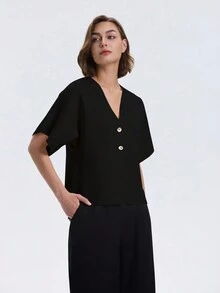 女士休闲纯色前扣开衫，秋季