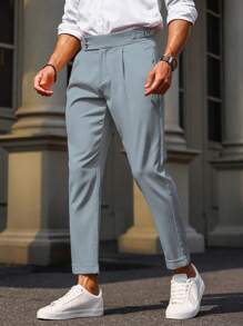 Manfinity Bizformal Men's Casual Plain Color Pleated Dress Pants - Blue - View 3