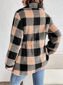 SHEIN Zwangere vrouwen geruite print rits sluiting lange mouw jas, winter, voor zwangerschap