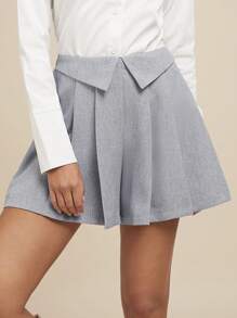 SHEIN Clasi 1 件女式灰色不对称腰线双层褶皱短裤 - 灰色 - 查看 2