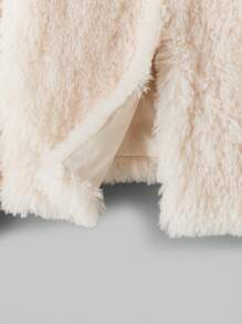 Ontre Women's Long Sleeve Round Neck Fluffy Jacket, Apricot Color Furry Long Coat For Autumn/Winter