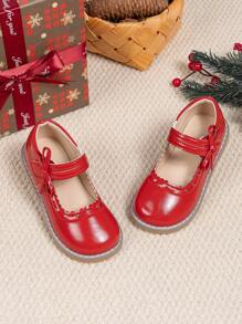 Zapatos de tipo Mary Jane con moño para niñas en Navidad, bailarinas suaves y cómodas para niños