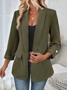 SHEIN LUNE 窄领休闲通勤必备罗纹纹理女士秋冬西装外套