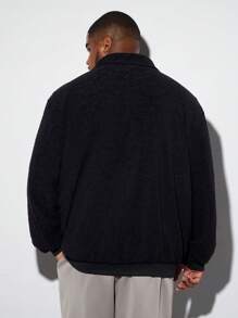 Manfinity VCAY Plus Size Men's Loose Fit Fuzzy Jacket, Lightweight Jacket Street Wear Long Sleeve Lightweight Jacket, For Friends, Husband, Boyfriend Gifts, For Fall Winter - Black - View 3