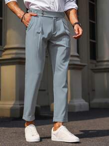Manfinity Bizformal Men's Casual Plain Color Pleated Dress Pants - Blue - View 5
