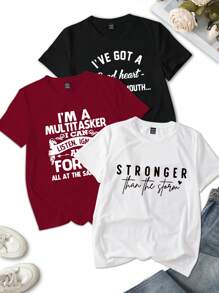 INAWLY Bộ 3 áo thun tay ngắn cổ tròn in họa tiết mùa hè đơn giản dành cho nữ - Nhiều màu - Xem 1