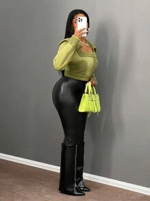 Slaydiva Áo khoác lông thú giả màu xanh quân đội phong cách giản dị thanh lịch mới cho mùa thu đông + Cổ vuông khóa kéo chính giữa phía trước bằng vải Sherpa tổng hợp da lộn cho nữ Áo khoác lông thú giả-A - xanh quân đội - Xem 6