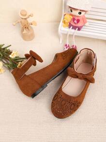 Girl's Vintage Style Hollow Out Bow Decor Flat Shoes, Autumn/Winter