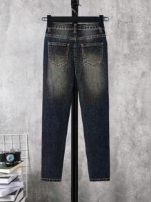 SHEIN Tween Boy Contrast Pocketed Casual Straight Fit Jeans - Dark Wash - View 2