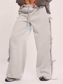 MUSERA 蝴蝶结侧系带裤 优雅夏季性感可爱休闲 - 灰色 - 查看 2