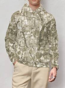 Manfinity Homme Fashionable Casual Tree Camo Allover Digital Print Fitted Raglan Hoodie Fleece Sweatshirt For Men - White - View 3