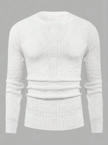 EURMUSE Herren Pullover mit strukturiertem Rundhalsausschnitt in Normalgröße - Weiss - Übersicht 1