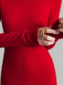 Ontre 女士红色圆领露背修身圣诞派对礼服，节日季节修身设计 - 紅色 - 查看 7