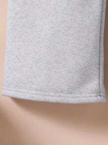 SHEIN 2 件套青少年女孩美国学院风格休闲长袖连帽衫夹克和裤子套装，适合学校和户外穿着 - 灰色 - 查看 6