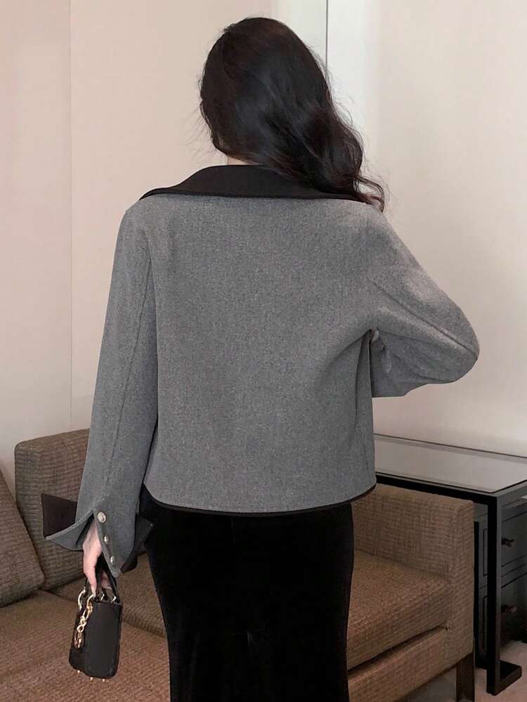 Women's Autumn Single Breasted Color Blocking Lapel Casual Jacket,Fall Women Clothes