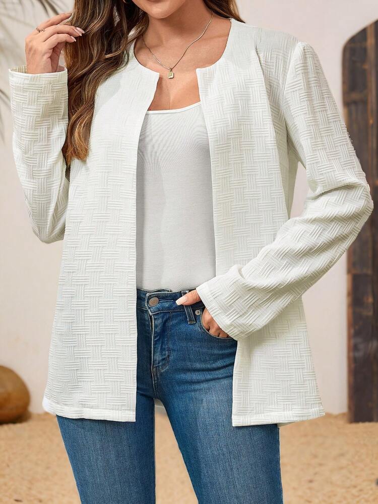 Women's Casual Plain Textured Regular Jacket, Autumn