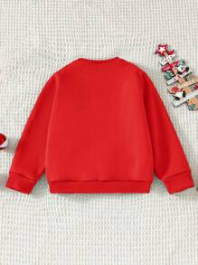 Young Boy Winter Fleece Crew Neck Sweatshirt, Red, Christmas Style With Santa Claus & Fluorescent Green Graphic, Casual Loose Comfortable Streetwear, Family Matching Set