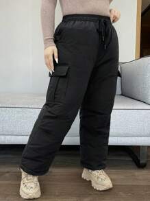 Flirla Pantalones con plumón para servicios, versátiles y a prueba de viento para actividades al aire libre en invierno