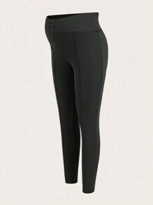SHEIN Solid Color High Waist Slim Fit Leggings For Pregnant Women, For Maternity - Black - View 2