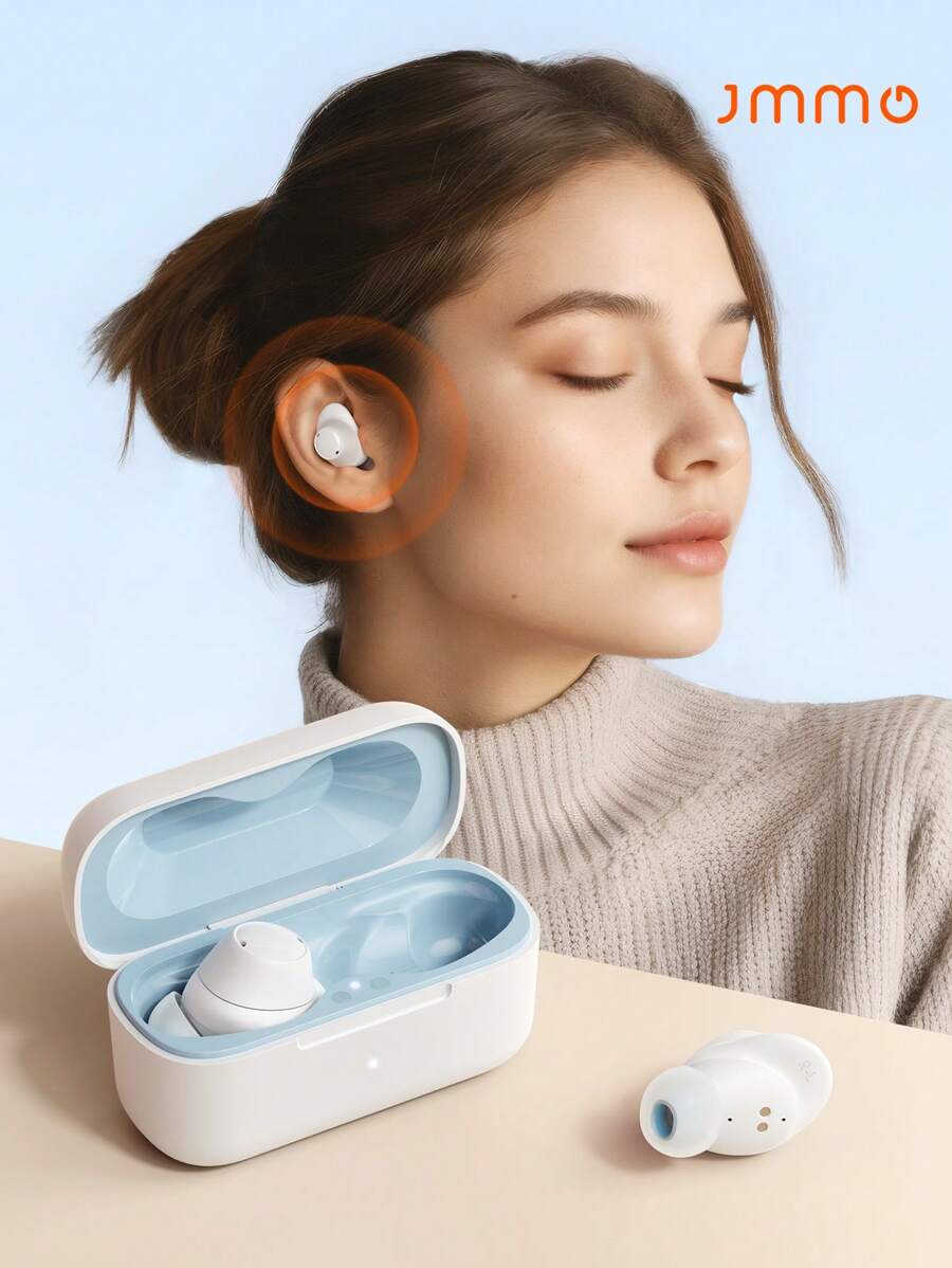 JMMO 无线耳机入耳式 5.3 触控 IPX4 防水，配备 10 毫米驱动器和 USB-C 充电端口，游戏耳机，节日礼物圣诞礼物，秋冬假期露营必备品，度假配件，露营用品 500mAh 电池盒 - 白色 - 查看 1