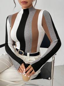 SHEIN Clasi 女士圆领优雅法式派对节圣诞聚会亮片拼接流苏闪亮秋冬保暖毛衣商务休闲女士、工作服、秋季婚礼宾客礼服、长袖上衣 - 彩色 - 查看 1