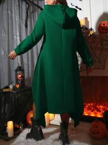 SHEIN LUNE Plus Size Smiling Face Long Halloween Warm Sweatshirt, Autumn/Winter Pullover Fall - Green - View 2