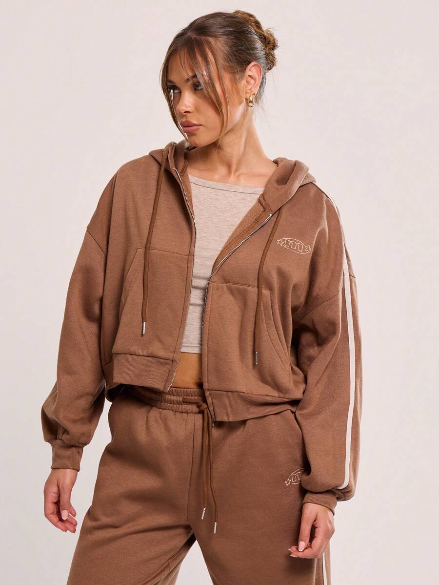 MUSERA Sudadera con capucha y cremallera con gráfico de estrella M - Gris Oscuro - Ver 1