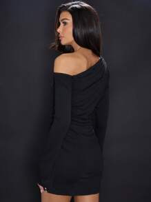 MUSERA Asymmetric Neck Ruched Dress Sexy Cute Summer Evening Fall - Black - View 3