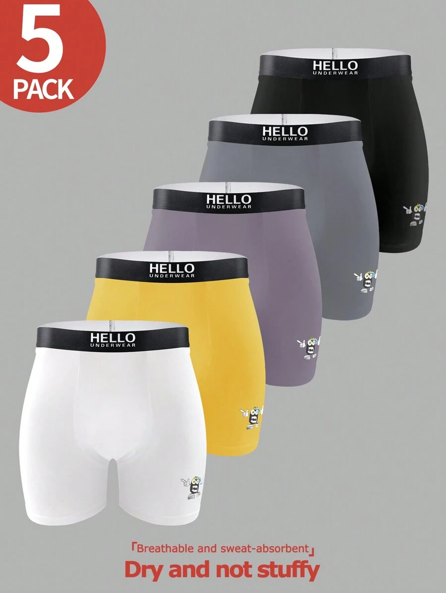 5pcs Men Comfortable Soft Letter Graphic & Cartoon Printed Boxer Briefs - Multicolor - View 1