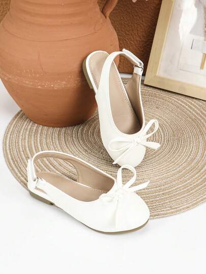 1 par de zapatos planos suaves y antideslizantes con decoración de lazo para niñas en verano/otoño, sandalias cómodas para niños