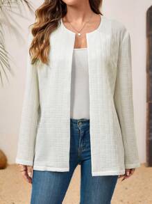 EMERY ROSE Women's Casual Plain Textured Regular Jacket, Autumn - White - View 3