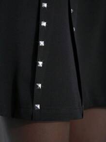 Maija Women's Black Sequin Decoration Inverted Pleat A-Line Skirt, Versatile Fashion With Rivet Decor, Suitable For Party, Valentine's Day, Business, Casual, Office Wear, Low-Key Elegant Urban Commuting Style