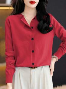 EMERY ROSE Damen lässige einfarbige Knopf-Strickjacke für Herbst/Winter als Neujahrsbekleidung