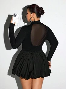 SHEIN ICON ICON Plus Size Women's Long Sleeve Bubble Dress, See Through Back Party Dress, Halloween Costume, Christmas Costume