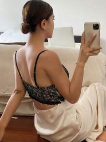 DAZY 蕾丝拼布缎面吊带背心露背睡袍睡衣