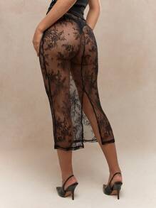 MISSGUIDED Falda Midi De Tubo De Encaje Transparente Con Abertura En La Espalda