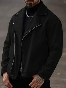 Manfinity Hypemode Men's Front Zipper Long Sleeve Minimalist Jacket, Casual Daily Wear