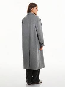 SHEIN Unity Modischer langer grauer Lässig Mantel mit Kragen, elegant und schlank, geeignet für Herbst und Winter - Grau - Übersicht 2