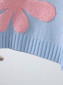 SHEIN Genkimix Kids Tween 女童休闲宽松花卉印花套头衫，3D 花卉图案，适合秋季 - 淺藍色 - 查看 6