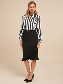 SHEIN Clasi 2pcs Set: Striped Cutout Waist Bodycon Ruffle Hem Skirt For Women - Multicolor - View 5