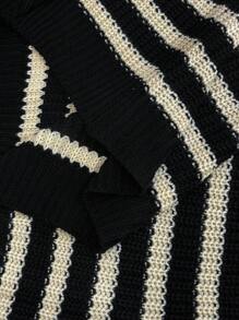 EMERY ROSE 大码秋冬休闲撞色条纹灯笼袖针织套头衫 - 彩色 - 查看 6