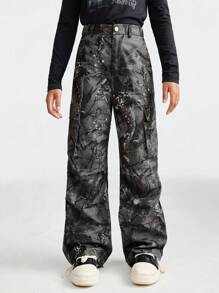 SHEIN Tween Girls Fall/Winter Rapper Grunge Camo Graphics Cargo Pants For Halloween Outfits - Multicolor - View 6