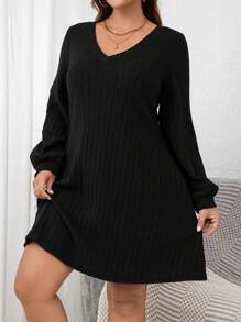 SHEIN Clasi Vestido corto de mujer de talla grande color rojo oscuro con costillas anchas