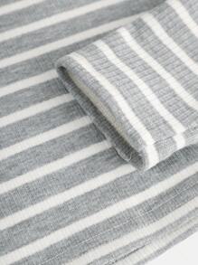 SHEIN Teengirl Mock Neck Solid Ribbed Long Sleeve Top, Casual Striped Long Sleeve, Back To School - Grey - View 5