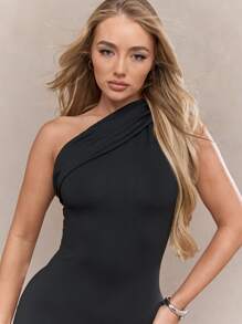 MISSGUIDED Asymmetric One Shoulder Side Slit Sleeveless Bodycon Maxi Dress - Black - View 4