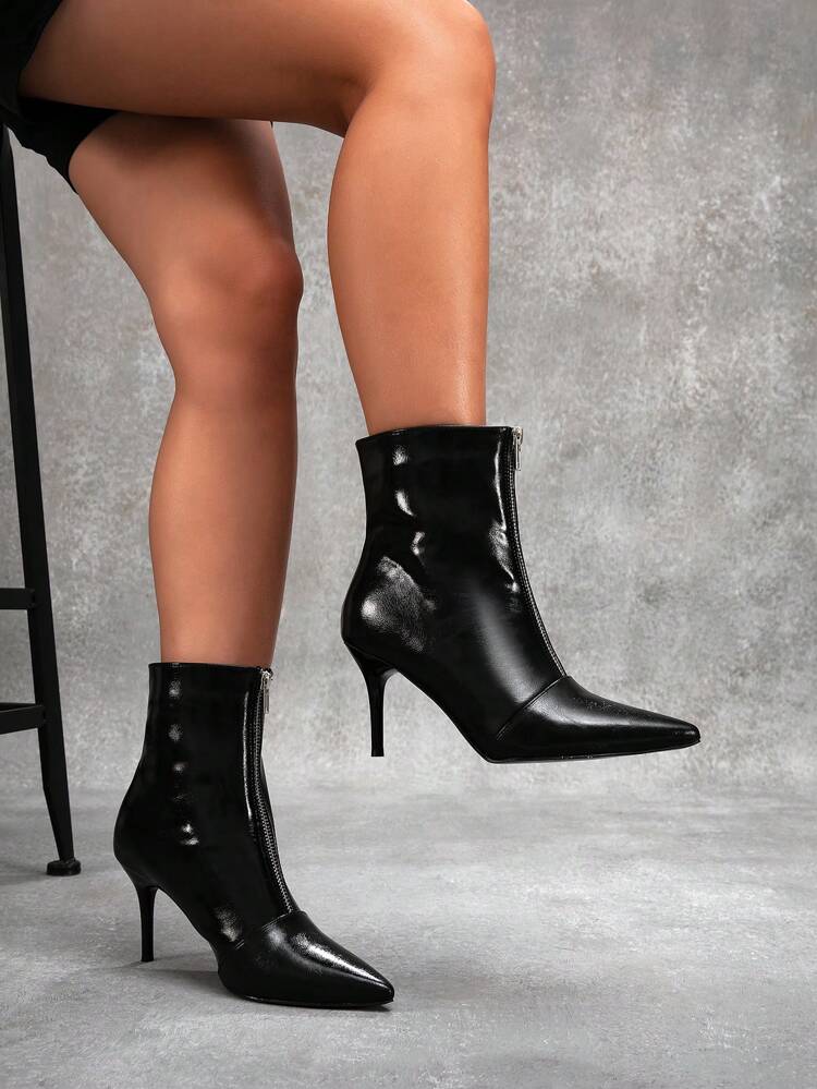 CUCCOO SZL Women's Pointed Toe Thin High Heel Black Ankle Boots And Mid-Calf Boots, Suitable For Party, Motorcycle, Street And Unisex Styles