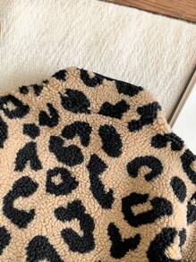 Blossori 年轻男孩复古时尚棕色和黑色豹纹保暖立领长袖外套，圣诞季