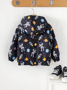 1 pieza Chaqueta con capucha acolchada, cálida y gruesa con forro de felpa, de estilo colegial cómodo y de moda simple y práctica, con estampado completo, para niños pequeños, adecuada para el uso diario, la escuela, los viajes, los deportes en otoño e invierno